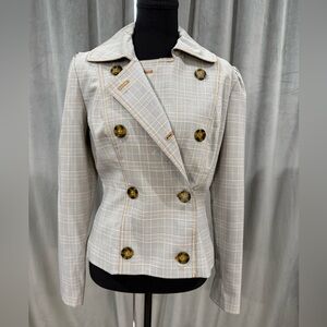 Elegant Beige Plaid Double-Breasted Women's Blazer